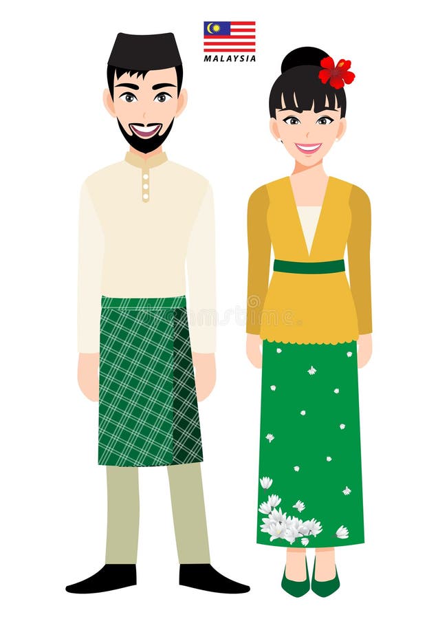 马来西亚传统服装矢量图中的卡通人物向量例证 插画包括有动画片 逗人喜爱 愉快 查出 文化 183744445