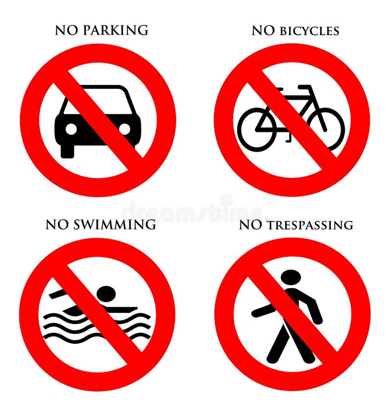 骑自行车游泳侵入的禁止停车符号库存例证 插画包括有自行车骑士 游泳 通知 符号 步行者 红色