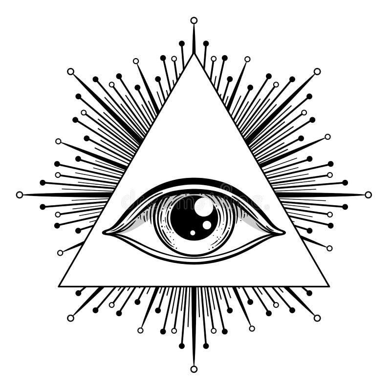 黑工纹身闪光普罗维登斯之眼共济会符号都看到三角形金字塔里的眼睛新世界秩序向量例证- 插画包括有板刻, 次幂: 172495297