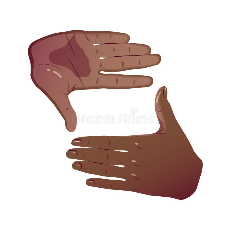 黑手框裁剪手势平框手横裁非裔美国人举手取焦框射击库存例证 插画包括有片段 国界的 掌上型计算机