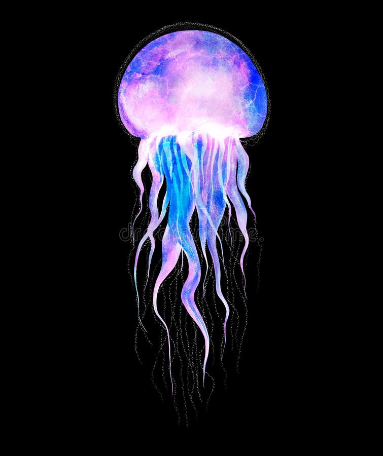 黑色背景中突显的现代明亮霓虹色水彩水母大图库存例证 插画包括有颜色 珊瑚 现代 魔术 设计 黑色背景中突显的现代明亮霓虹色水彩水母大图库存例证 插画包括有颜色 珊瑚 现代 魔术 设计