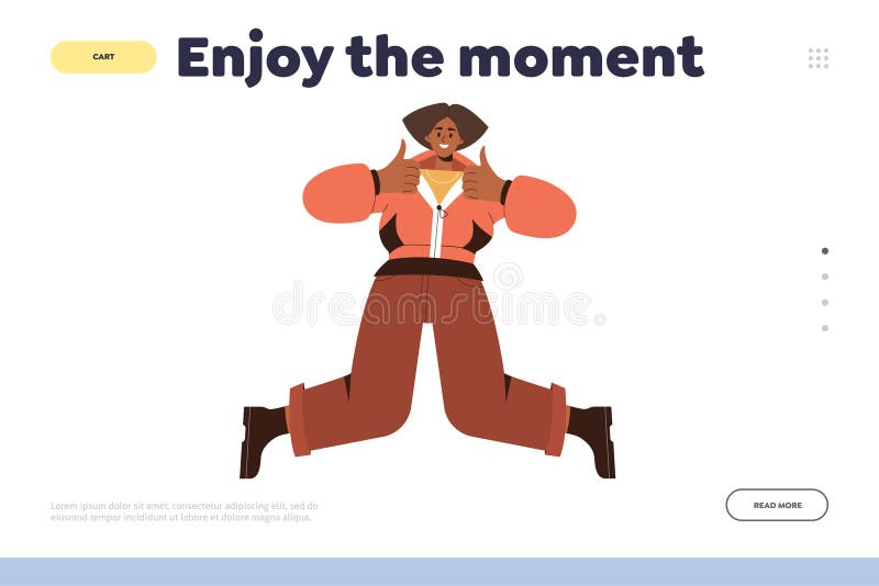 快乐的年轻女性角色跳跃和欢乐的瞬间登录页面模板 皇族释放例证