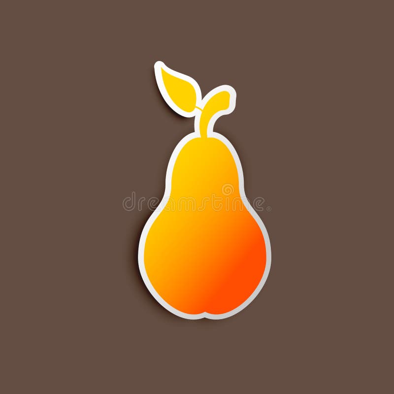 Orange Paper cut Pear icon isolated on brown gradient background. Fruit with leaf symbol. Paper art Style.