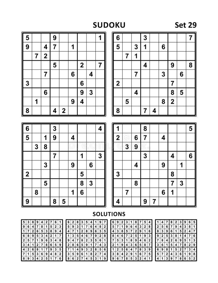 Four sudoku games with answers of medium level. Set 29.