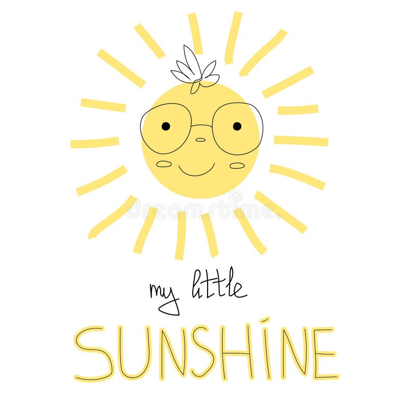 Cute lettering - My little sunshine. Character vector illustration for nursery