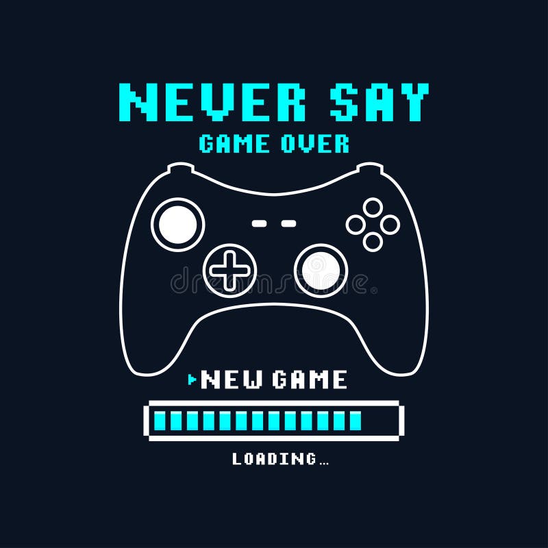 Joysticks gamepad t-shirt design with pixel text and slogan. Tee shirt typography graphics for gamers. Slogan print for video game