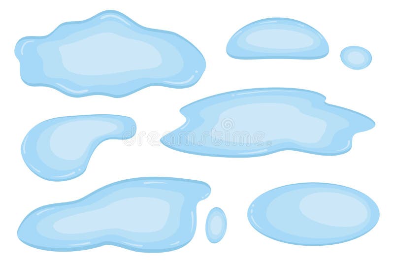 Water puddle set in cartoon style. Liquid puddle isolted on white background. Vector