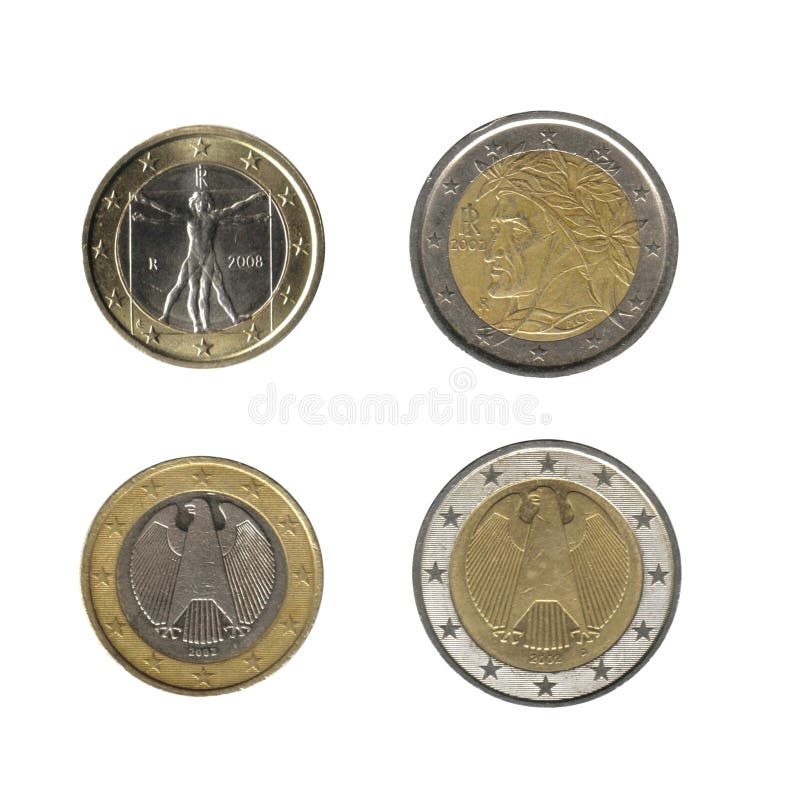 German and italian coins 1, 2 euro. German and italian coins 1, 2 euro