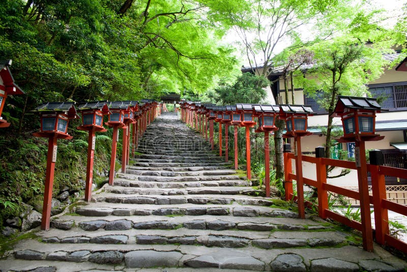 The approach to a Kibune Jinja, Kyoto, Japan. The approach to a Kibune Jinja, Kyoto, Japan
