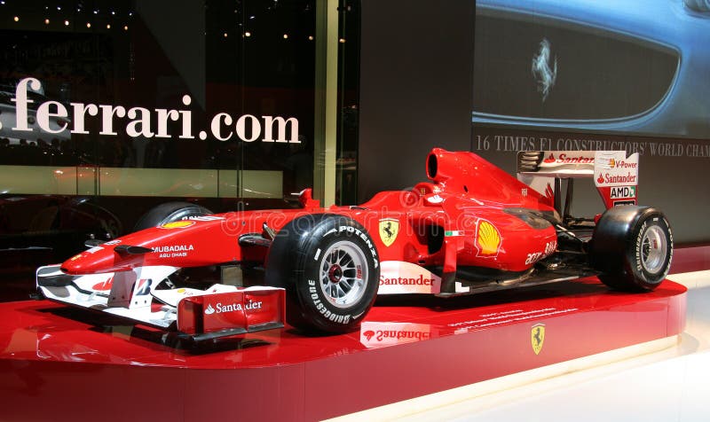 PARIS - OCTOBER 11: Ferrari Formula 1 car at the company's stand during the Paris Motor Show 2010 at Porte de Versailles, on October 11, 2010 in Paris, France. PARIS - OCTOBER 11: Ferrari Formula 1 car at the company's stand during the Paris Motor Show 2010 at Porte de Versailles, on October 11, 2010 in Paris, France