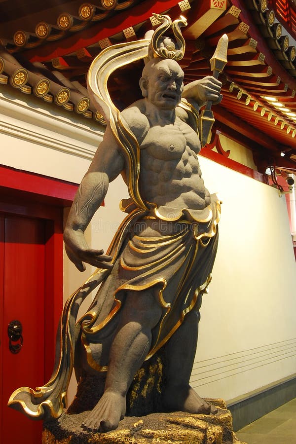 Statue of Buddhist Guardian outside Singaporean Temple. Statue of Buddhist Guardian outside Singaporean Temple