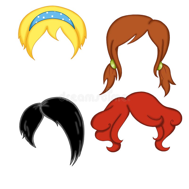 Illustration of different style of hair for woman of different colours. Illustration of different style of hair for woman of different colours