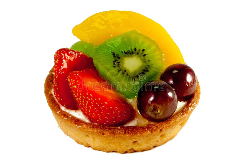 Delicious pastry with fresh fruits on isolated background. Delicious pastry with fresh fruits on isolated background