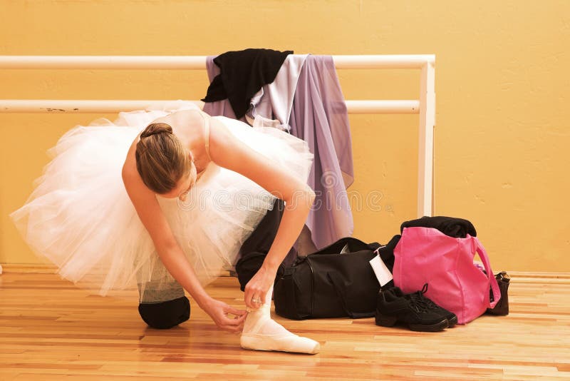 Ballet Dancer preparing for practice. Ballet Dancer preparing for practice