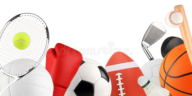 A set of different sport equipment and balls. A set of different sport equipment and balls