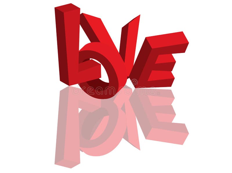 Love 3d text with reflection isolated. Love 3d text with reflection isolated