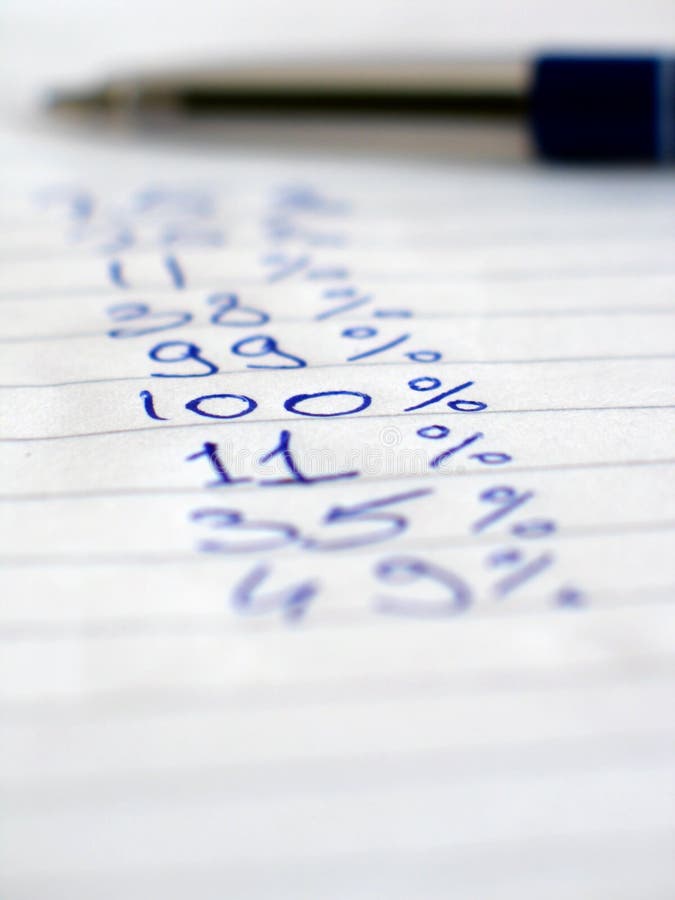 A shot of some written statistics, with focus on 100%, and a blurred out pen in the background. A shot of some written statistics, with focus on 100%, and a blurred out pen in the background.
