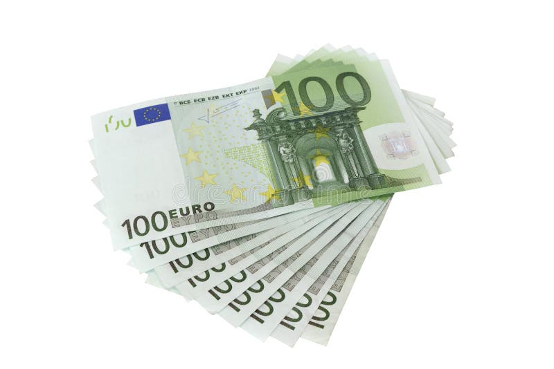 100 Euro banknotes, isolated on white background. 100 Euro banknotes, isolated on white background