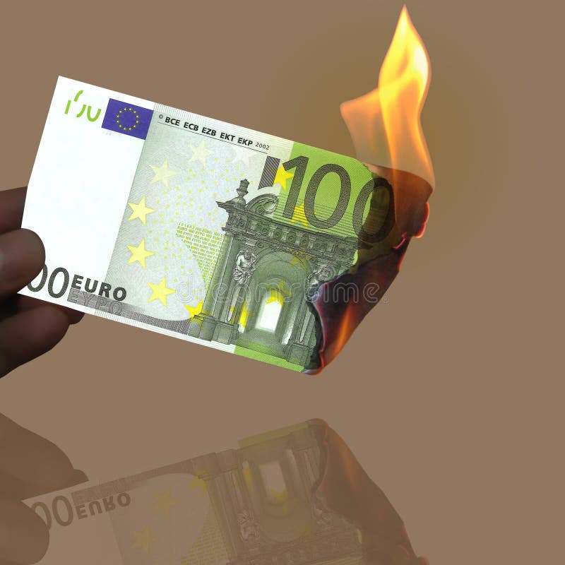 100 euro burning. euro banknote. 100 euro burning. euro banknote.