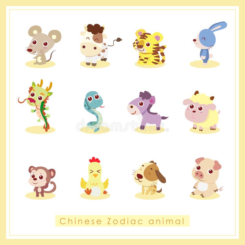 12 Chinese Zodiac animal stickers,cartoon vector illustration. 12 Chinese Zodiac animal stickers,cartoon vector illustration