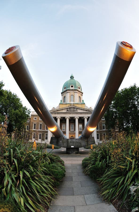 15-inch battleship gun barrels outside the Imperial War Museum, London, England, UK. 15-inch battleship gun barrels outside the Imperial War Museum, London, England, UK