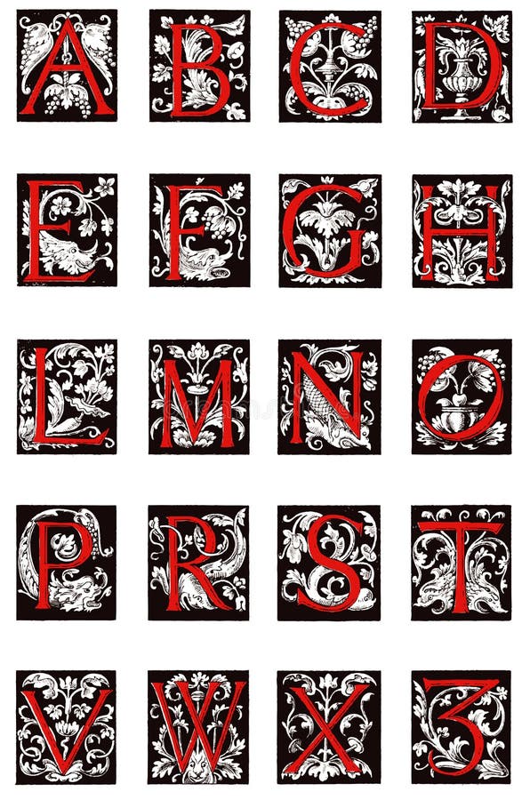 16th Century Color Illuminated Alphabet Stock Illustration