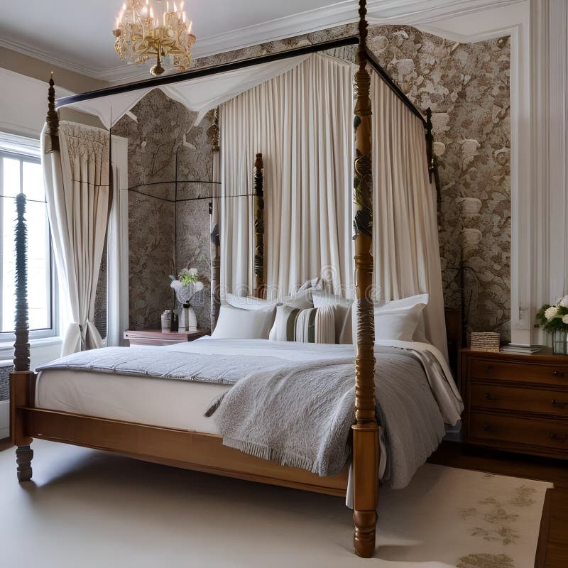 18 a Cozy, Traditional-style Bedroom with a Four-poster Bed, Floral