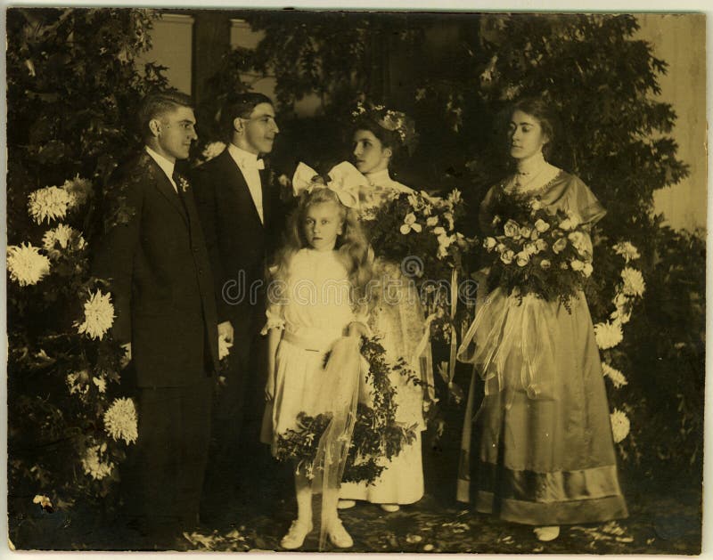 1915年大约葡萄酒婚礼 库存图片
