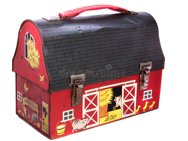 Vintage child's metal lunch box in the form of a barn. Vintage child's metal lunch box in the form of a barn.