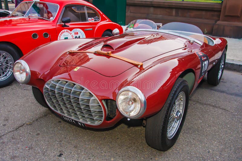 SAN FRANCISCO - APRIL 29: A 1951 Ferrari 212 Barchetta is on display during the 2012 California Mille show in Nob Hill in San Francisco on April 29, 2012. SAN FRANCISCO - APRIL 29: A 1951 Ferrari 212 Barchetta is on display during the 2012 California Mille show in Nob Hill in San Francisco on April 29, 2012