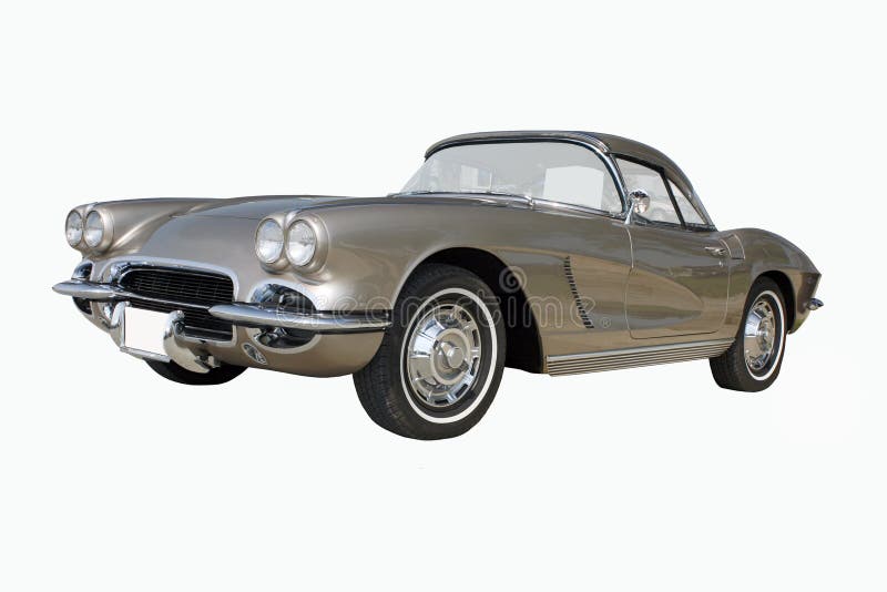 An all original 1962 Chevrolet Corvette coupe. Champagne Beige exterior. This color is also known as Fawn Beige. A nice example of a classic American sports car isolated on a white background.