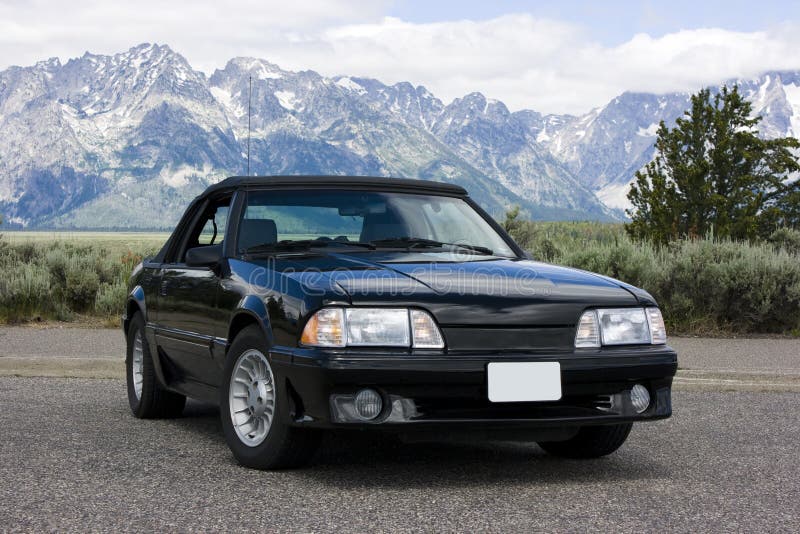 1987 Ford Mustang Convertible Black Stock Image Image Of Mountain Auto 12451743