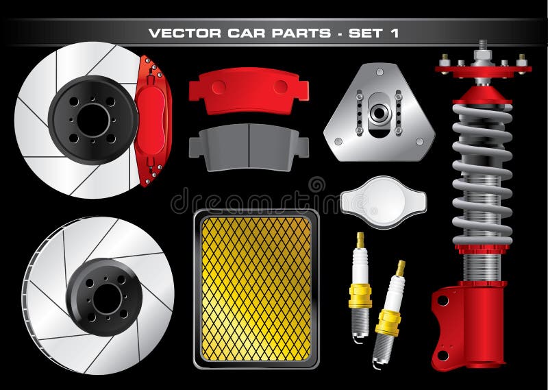 Vector isolated car parts with black background. Vector isolated car parts with black background