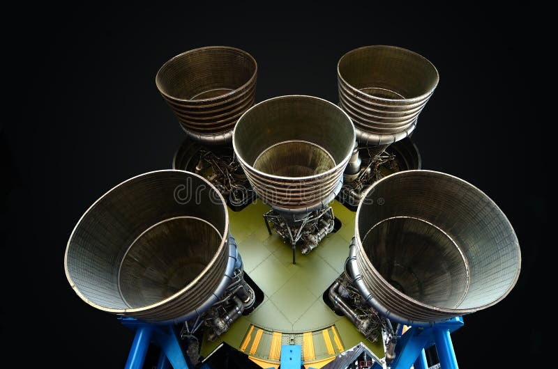 F-1 rocket engines used to power the first stage booster of the NASA Saturn V rocket. F-1 rocket engines used to power the first stage booster of the NASA Saturn V rocket.