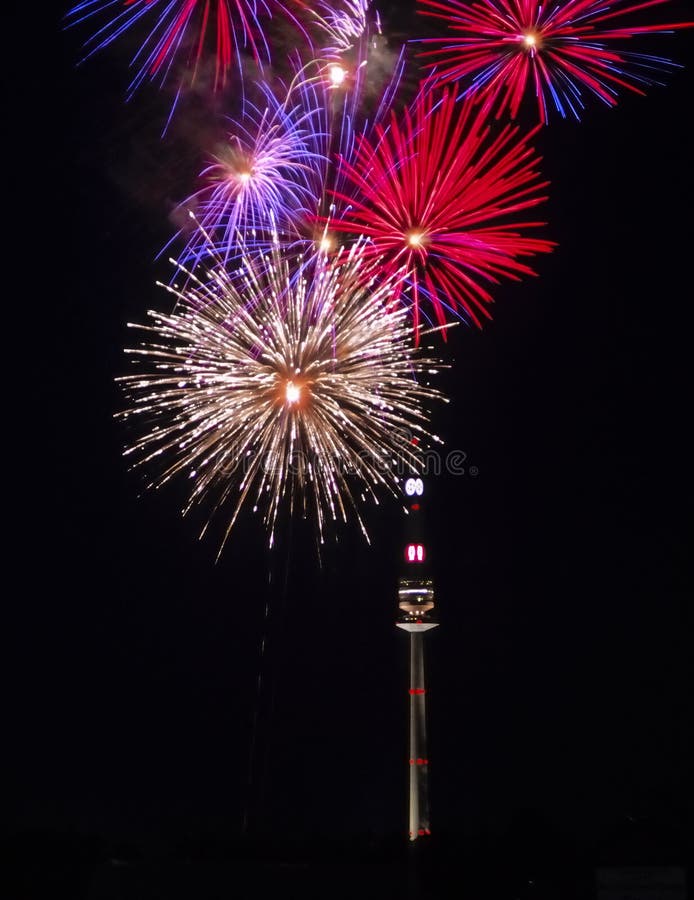 Firework at the Vienna Danube-island festival with the Donauturm in the background. Firework at the Vienna Danube-island festival with the Donauturm in the background