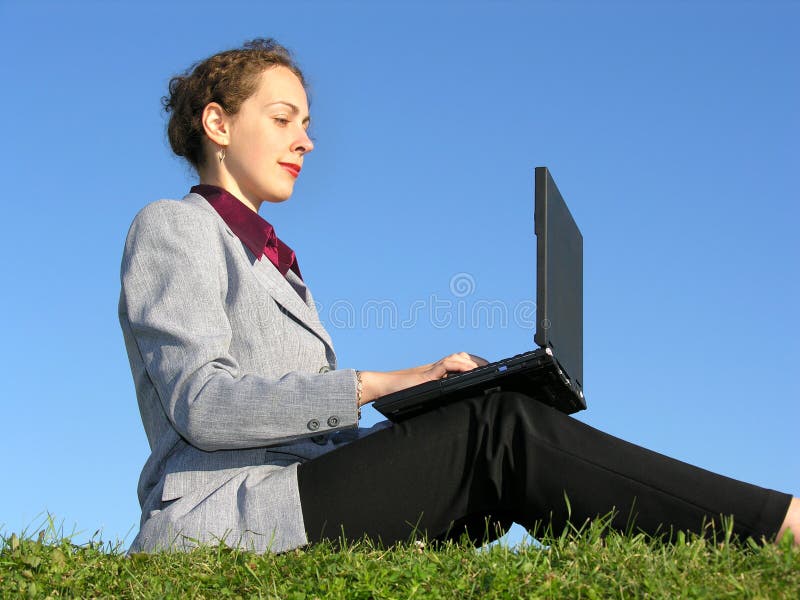 Businesswoman sit with notebook sky 2. Businesswoman sit with notebook sky 2