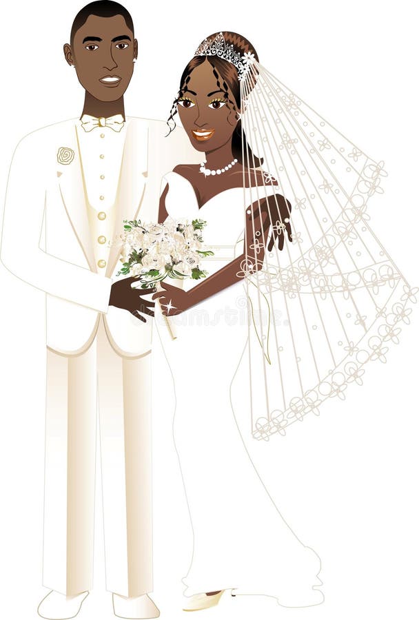 Vector Illustration. A beautiful bride and groom on their wedding day. African American Wedding Couple. Vector Illustration. A beautiful bride and groom on their wedding day. African American Wedding Couple.