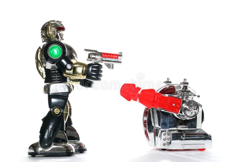 2 toy robots fighting