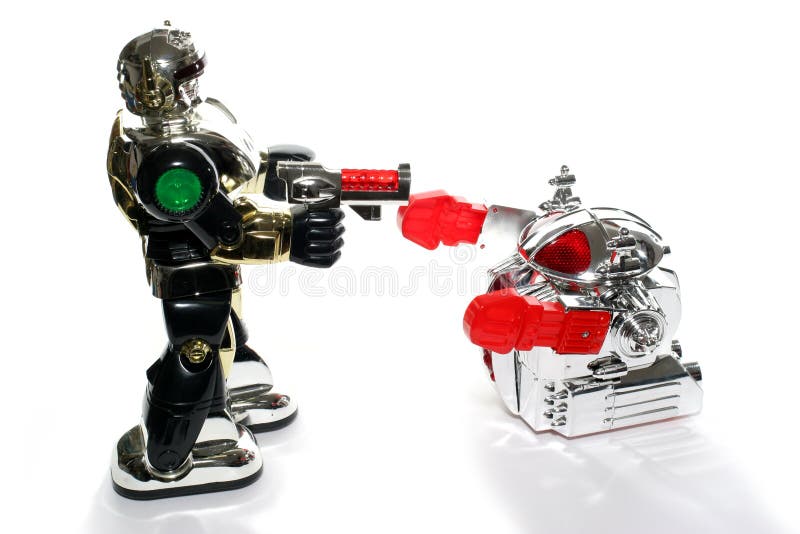 2 toy robots fighting
