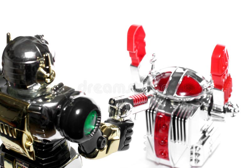 2 toy robots: Hands up!!