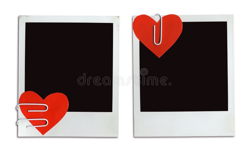 2 Valentine Cards (Polaroid Photo Frames With Attached Paper Hearts (+clipping path for easy background removing and framing your pictures if needed). 2 Valentine Cards (Polaroid Photo Frames With Attached Paper Hearts (+clipping path for easy background removing and framing your pictures if needed)