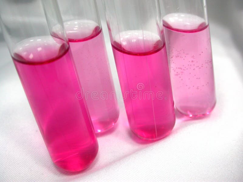 Tubes with pink solutions in a biochemistry lab. Tubes with pink solutions in a biochemistry lab