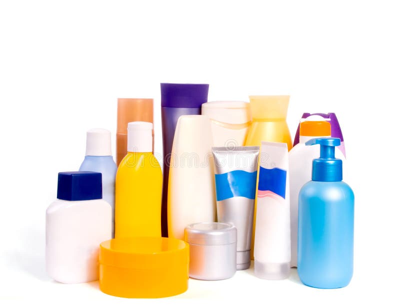 Colourful bottles of beauty products : conditioner, hand lotion, shampoo and shower gel. Isolated on a white background. Colourful bottles of beauty products : conditioner, hand lotion, shampoo and shower gel. Isolated on a white background.