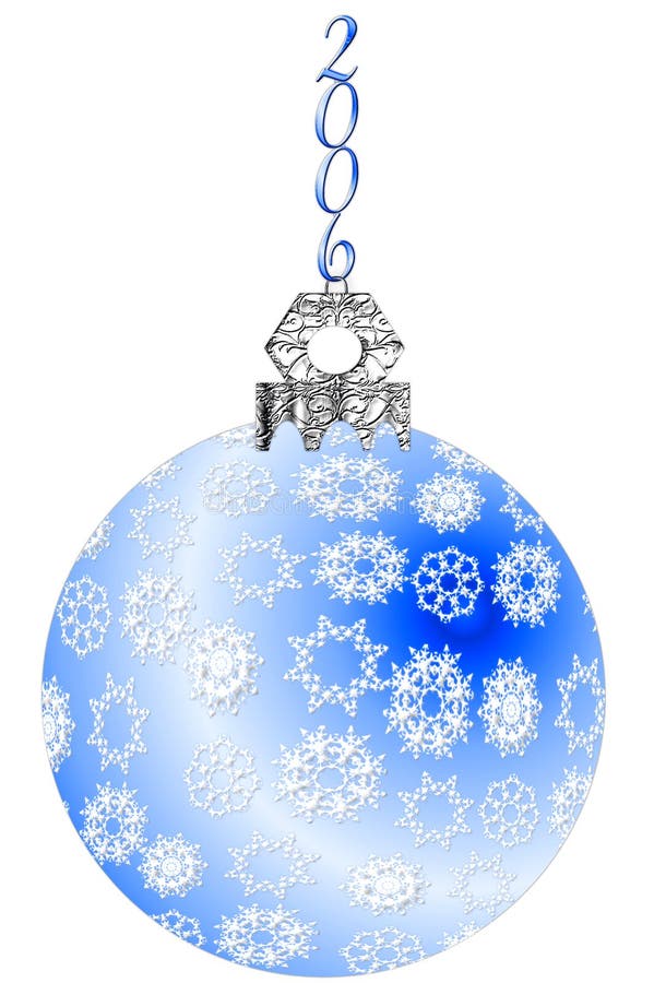 Blue Christmas tree ornament with white snowflakes, a silver top and 2006 hanger. Artwork illustration isolated on white. Blue Christmas tree ornament with white snowflakes, a silver top and 2006 hanger. Artwork illustration isolated on white.