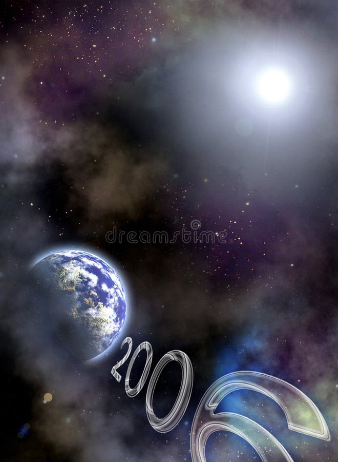 Space scenario. Earth in the space, 2006 Year are coming
