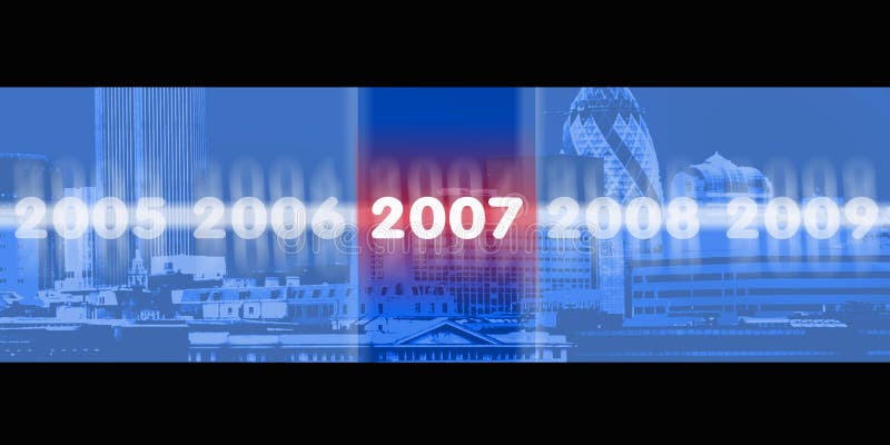 An image showing the years 2005 2006 2007 2008 and 2009 against a city finance scape. An image showing the years 2005 2006 2007 2008 and 2009 against a city finance scape