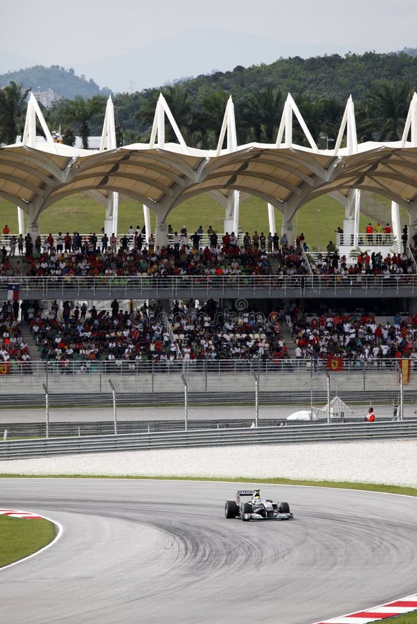 SEPANG, MALAYSIA - APRIL 4: German Nico Rosberg of Team Mercedes GP at top speed on the main straight at the Petronas Formula 1 Grand Prix April 4, 2010 in Sepang, Malaysia. SEPANG, MALAYSIA - APRIL 4: German Nico Rosberg of Team Mercedes GP at top speed on the main straight at the Petronas Formula 1 Grand Prix April 4, 2010 in Sepang, Malaysia