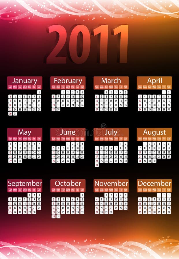 2011 calendarios de neón que brillan intensamente ilustración del vector 2011 calendarios de neón que brillan intensamente ilustración del vector