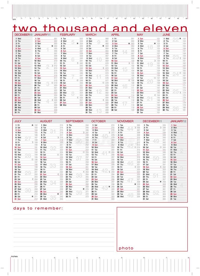 2011 technical calendar with rulers royalty free illustration