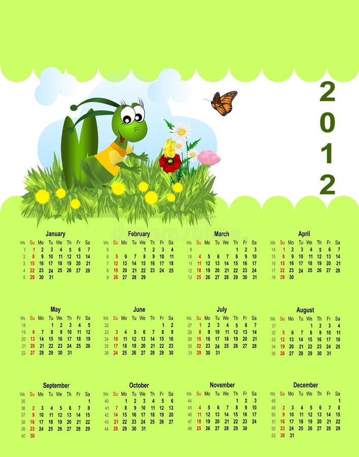 2012 calendar for children